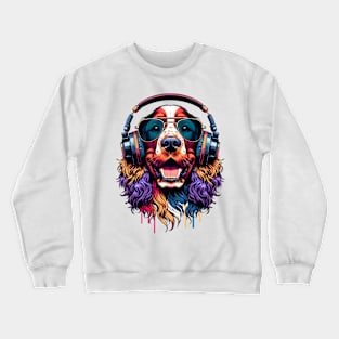 Irish Water Spaniel Smiling DJ in Japanese Art Crewneck Sweatshirt